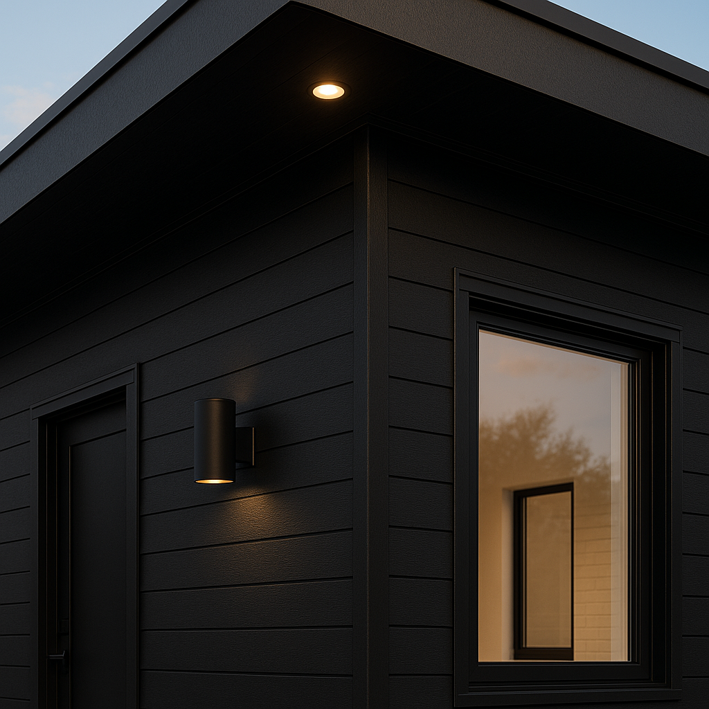Modern Black Modular Home Exterior - Contemporary Design with Clean Lines and Premium Finishes